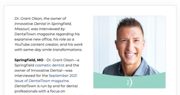 Springfield dentist discusses his expansive new office and single-visit smile makeovers in an interview with DentalTown magazine.