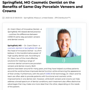 Springfield, MO cosmetic dentist Grant Olson, DDS discusses single-visit porcelain veneers and dental crowns. 
